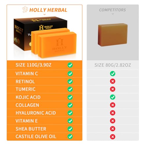 XXL 2.84oz Turmeric Soap Bar - Kojic Acid Soap Dark Spot Remover & Scars - Original Japanese Complex Vitamin C Collagen Shea Butter Retinol Acid Dark Spot Remover for Face Body Skin