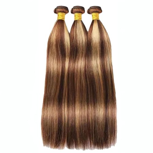 Brown/Honey Straight Human Hair Bundles - 14, 16, 18 Inch, P4/27 Color, Unprocessed Brazilian Virgin Hair - Variation #P4/27 Honey Blonde ST