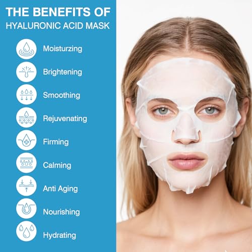 IREV Hyaluronic Acid Face Mask, Face Masks Skincare, Hydrating Mask For Face,Deep Moisturizing Face Sheet Mask, Facial Mask For All Skintypes, After Sun Face Mask, Hydrating Face Masks, Pack Of 10