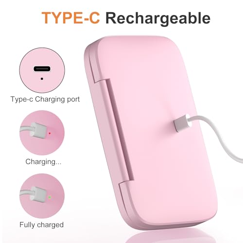Flairgorw Pink Mini Travel Makeup Mirror 2-Sided 1X/5X Magnification, 180° Foldable Portable Handheld
