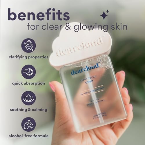 Dearcloud Clear Nectar Toner - Exfoliating Korean Face Toner with Hydrating Peach Ceramides, 5.24 oz