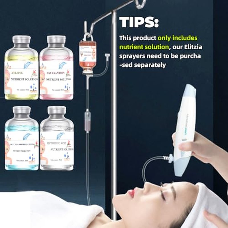 Elitzia Oxygen Facial Machine Oxygen Infusion Device Oxygen Sprayer Facial Nutrient Solution Set SPA Skincare Facial Machine Anti Aging Beauty Salon Machine 1.69fl.oz Per Bottle
