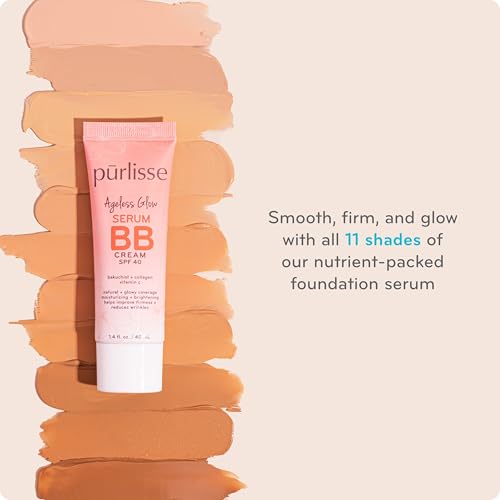 Pūr·lisse Ageless Glow Serum BB Cream SPF 40 - Light Medium 1.4 oz Natural Tinted Moisturizer with Vitamin C & Bakuchiol