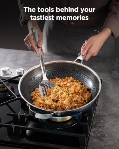 13-Inch Ceramic Nonstick Wok with Lid - Tri-Ply Stainless Steel Cooking Pan