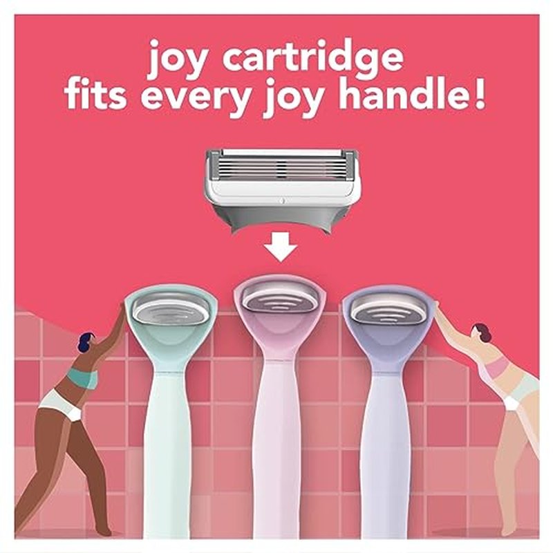 joy Razors for Women, 1 Handle, 8 Razor Blade Refills, Pink, Lubrastrip to Help Avoid Skin Irritation