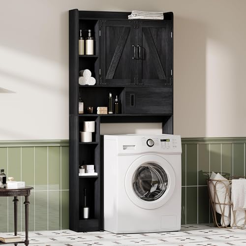 ChooChoo Black Over-the-Toilet Bathroom Storage Cabinet with Sliding Door