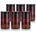 JUVITUS 32 oz Large Amber PET Plastic (BPA Free) Refillable Empty Jar with Black Smooth Foam Lined Lid (6 pack)