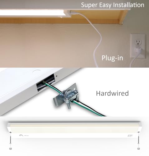 Leetdud 24 Inch White Under Cabinet LED Lights with Dimmer, Linkable & Hardwired