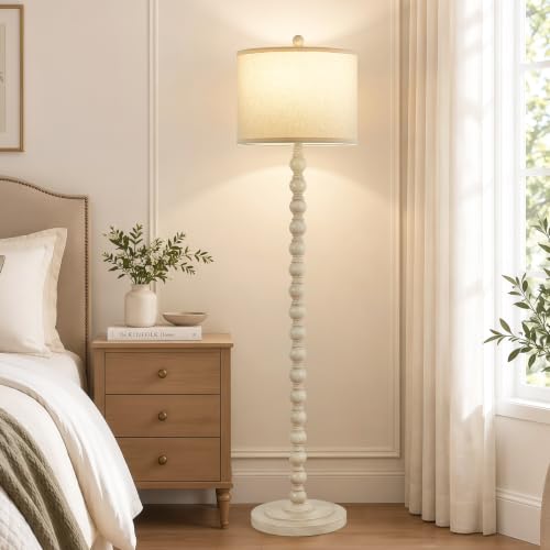 Farmhouse Floor Lamp 62 Inch Tall with 3-Color LED Lighting - Wash White Variation