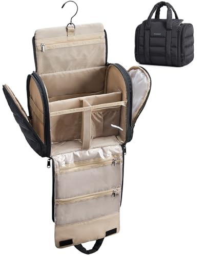 BAGSMART Medium Black Travel Makeup & Toiletry Bag - Detachable Dividers & Wet Dry Pockets