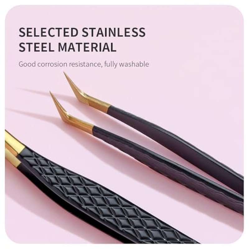 Lash Tweezers for Eyelash Extensions,Precision Fiber Tip for Volume Eyelash Extensions,Lash Extension Tweezers for Easy Application and Removal-A01+04+09