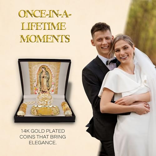 14k Gold Plated Virgen Guadalupe Arras Chest for Catholic Wedding - Crystal Chest Variation