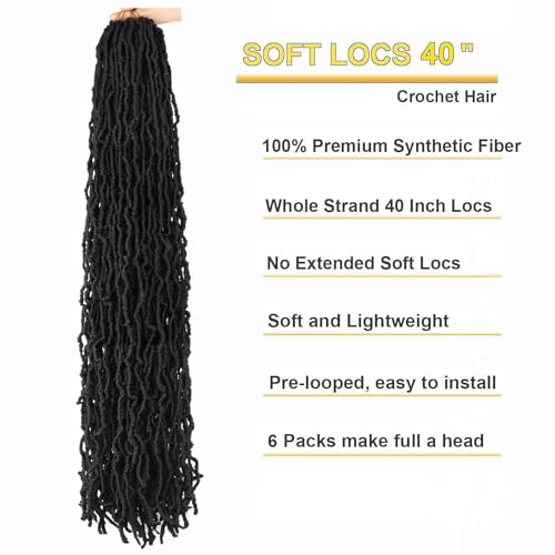 40 Inch Faux Locs Crochet Hair for Butterfly Locs - Distressed Soft Locs, 6 Packs 1B