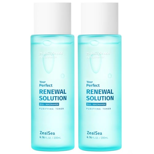 ZealSea 2% Salicylic Acid Toner for Face with 2% Niacinamide - BHA Liquid Exfoliant for Blackheads and Enlarged Pores, Exfoliate for Face to Soothe Breakouts, Exfoliating Toner, 6.76 Fl Oz, Pack of 2