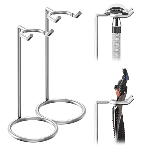 Linkidea Stainless Steel Safety Razor Stand, Shaving Stand, Travel Shaver Holder, Compatible with Long Handle Razor, Fusion 5, ProShield, Mach 3 (Silver/Polished Chrome)