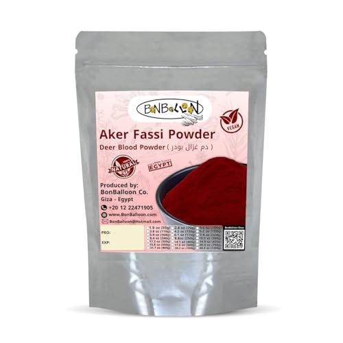 Aker Fassi Powder Pure Natural Deer Blood Magic Premium Red Ground Dry Dried Egyptian Egypt Arab Arabian Oriental Herbal Herb Herbs No Additives Kosher Halal (8.82 oz / 250 gm) ?? ???? ????? ????