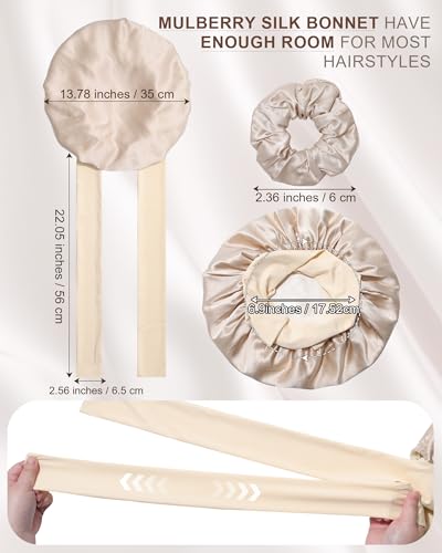 Mulberry Silk Sleep Bonnet for Women - Reversible Curly Hair Wrap with Tie Band