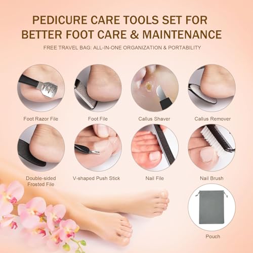 Electric Callus Remover for Feet, Rechargeable Waterproof Foot File Professional Foot Care Tools with 17-in-1 Pedicure Kit, Portable Callus Remover Kit to Remove Dead Skin Hard Skin Dry Cracks(White)