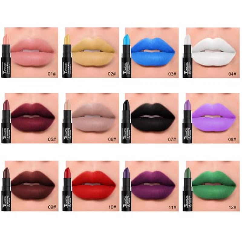 12 Colors Vivid Vampire Matte Lipstick Set - Long Lasting, Waterproof Makeup for Halloween Party, Cosplay, and Camouflage Face Paint