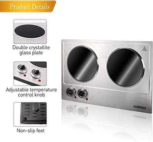 Double Burner Electric Hot Plate - 1800W Ceramic Portable Cooking Stove - Silver