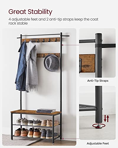 VASAGLE Rustic Brown & Black 3-in-1 Coat Rack with Shoe Storage Bench (33.5W) – Hall Tree