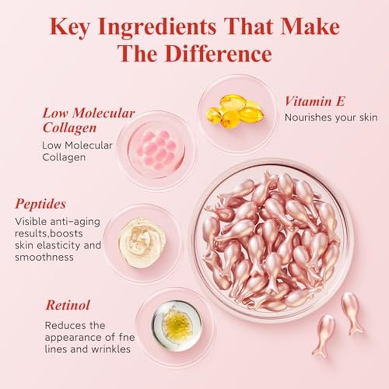 HKH Retinol Serum Capsules for Face: Anti-aging Wrinkle Skincare Serum with Vitamin A & E Collagen for Women - Moisturising Smoothing Fine Lines & Firming Skin - Travel Friendly (38 Capsules)