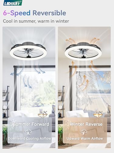 LEDIARY 20 Inch Black RGB Ceiling Fan with Lights & Remote, Dimmable Modern Flush Mount