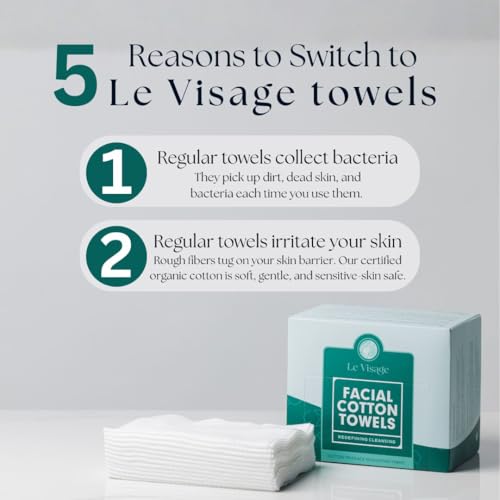 100% Cotton Facial Towels, Oeko-TEX Certified, 50 Pieces, Sterile and Biodegradable, Anti-Acne, Disposable Make-Up Remover Wipes, Ultra Soft, Organic