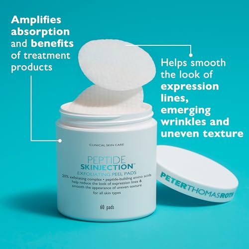 Peter Thomas Roth | Peptide Skinjection¢â Exfoliating Peel Pads, For Smoothing Expression Lines & Emerging Wrinkles, Fragrance-Free, Alcohol-Free, For All Skin Types