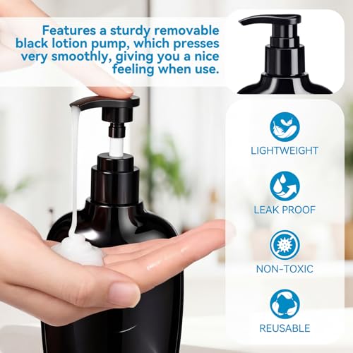 24 Pack Refillable Black Plastic Pump Bottles 6.8 oz Travel Shampoo & Lotion Dispensers - Variation of THIS listing
