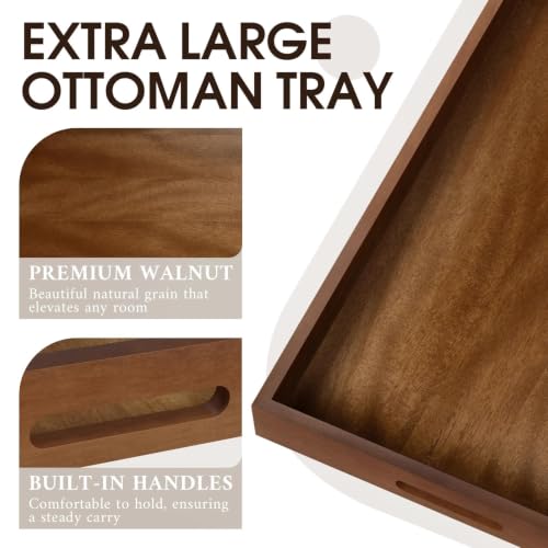 Maoname Extra Large Black Walnut Wooden Ottoman Tray 36 x 12 Inches