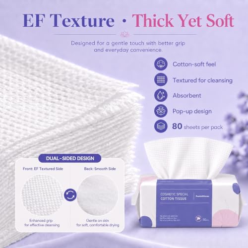 Disposable Face Towels Unscented 80 Count Pack of 4 - Thick Soft Cotton Wipes for Facial Cleansing