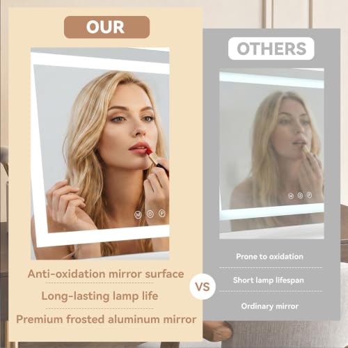 Lighted Makeup Mirror 22.8x17.7in 10X Magnification USB Type-C White Horizontal Rectangle