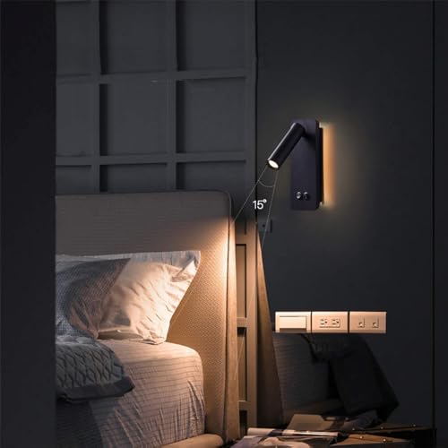 MOLUOLA LIGHTING 2 Pack Black LED Wall Sconces with Reading Night Light, 3W+6W, Plug-in & Hardwire Options