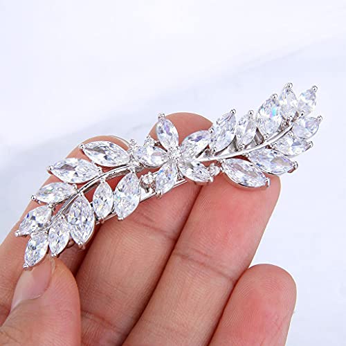 Women’s Wedding Hair Barrettes CZ Marquise Hibiscus Leaf Hair Accessories - Clear Silver-Tone
