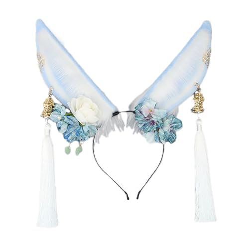 Yhdw-Blue Faux Fur Bunny Ears Headband for Cosplay & Party Accessories