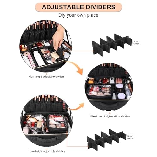 Relavel Extra Large Makeup Bag, Makeup Case Professional Makeup Artist Kit Train Case Travel Cosmetic Bag Brush Organizer, Waterproof Leather Material, with Adjustable Shoulder Straps and Dividers