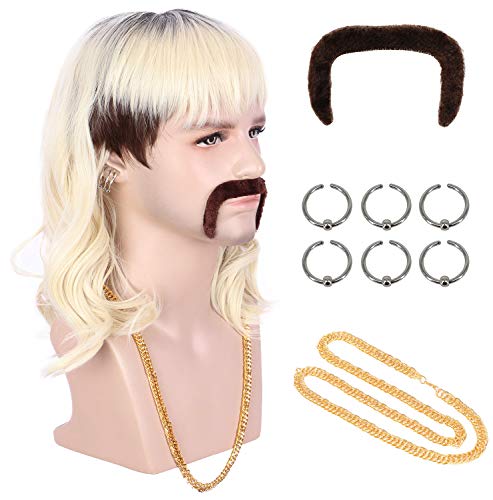 Karlery Adult 70s 80s Rocker Mullet Wig Long Wave Blonde & Dark Costume Hair