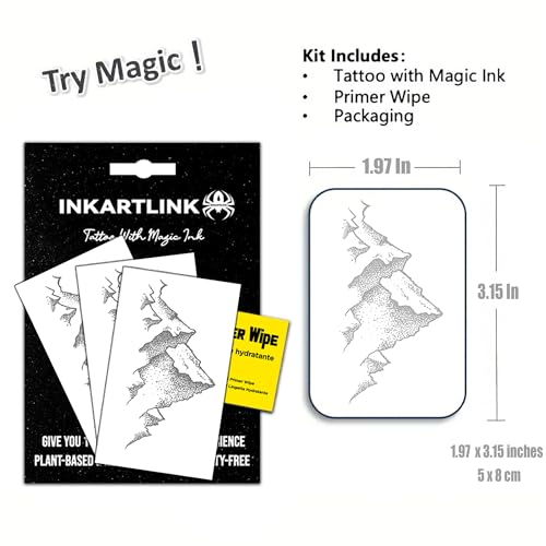 INKARTLINK Semi Permanent Tattoos, 3 Sheets of Small Temporary Tattoos, Adult Art Designs, Party Favors, Waterproof, Realistic, No Adhesive, No Reflective, Lasts 1-2 Weeks (Mountains)