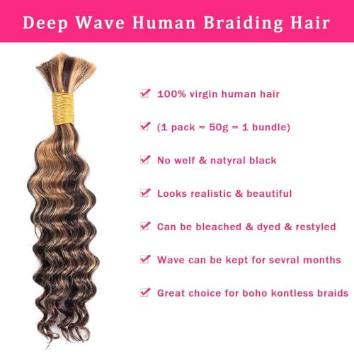 P430 20 Inch Human Braiding Hair Bundle - Deep Wavy Brazilian Human Hair Extensions