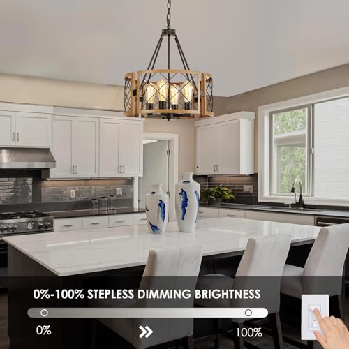 Farmhouse Chandelier Pendant Light Fixture - 4-Light Adjustable Vintage Pendant for Dining & Entryway - Dark Oak & Black