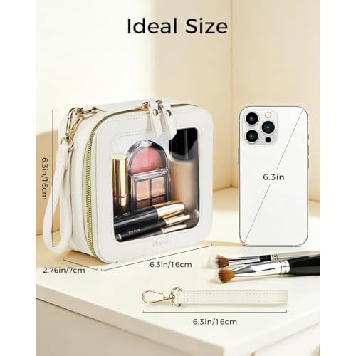 Moyad Clear Makeup Bag with Handle, TSA Approved Toiletry Bag, Transparent Cosmetic Case Car Essentials Make Up Storage for Ladies Girls - Beige