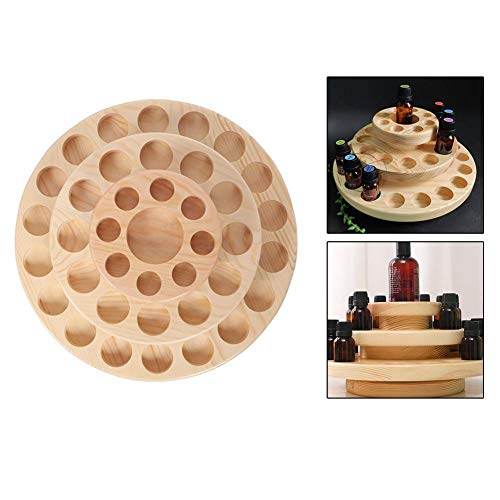 Hapivida Wooden Essential Oil Display Stand, 3-Tier 39 Slots Essential Oil Storage Box Round Rotating Case Holder Organizer Tray Essential Oil Bottle Holder Diffuser Holder Turntable