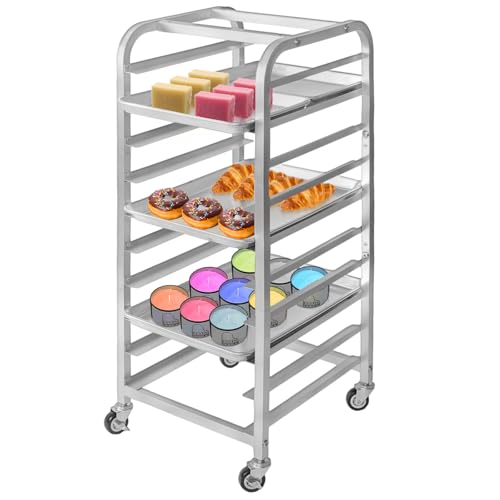 10-Tier Sheet Pan Rack with Wheels for Home Use - Adjustable Aluminum Bakeware Organizer