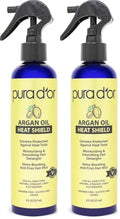 PURA D'OR Argan Oil Heat Protectant Spray 8 Oz Pack of 2 - Thermal Heat Shield for Hair Up to 450°F, Leave-In Shine & Damage Repair