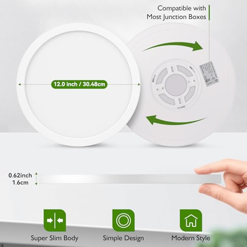 12 Inch Dimmable LED Flush Mount Ceiling Light 3200LM 5000K Brightever