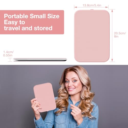 Pink Portable LED Lighted Makeup Mirror with 360° Rotation & Dimmable Touch Screen