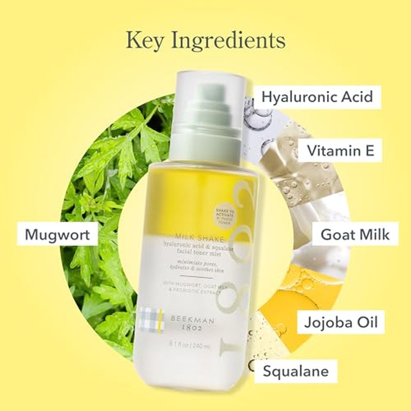 Beekman 1802 Milk Shake Hydrating Face Mist (8 fl oz) + Micellar Milk Froth Gel to Foam Cleanser (5 fl oz)