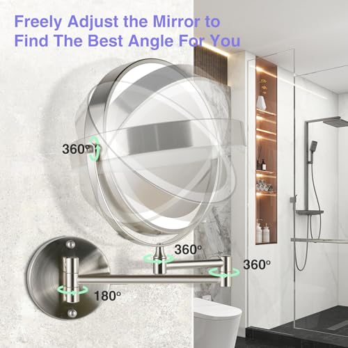 Magnifying Mirror with Lights 1X/20X Wall Mounted - Brushed Nickel 8.5"