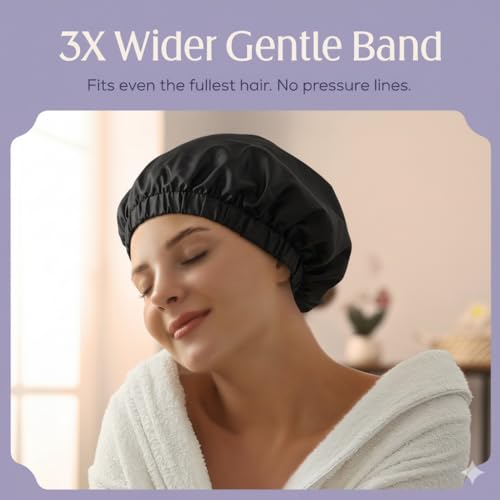 Waterproof Reusable Shower Cap for Long Hair with Anti-Frizz Terry Lining